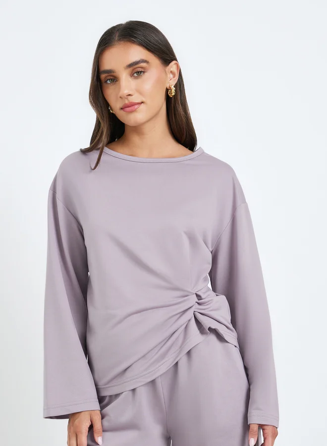 Styli Women Knot Front Top and Wide Leg Joggers Co-Ords